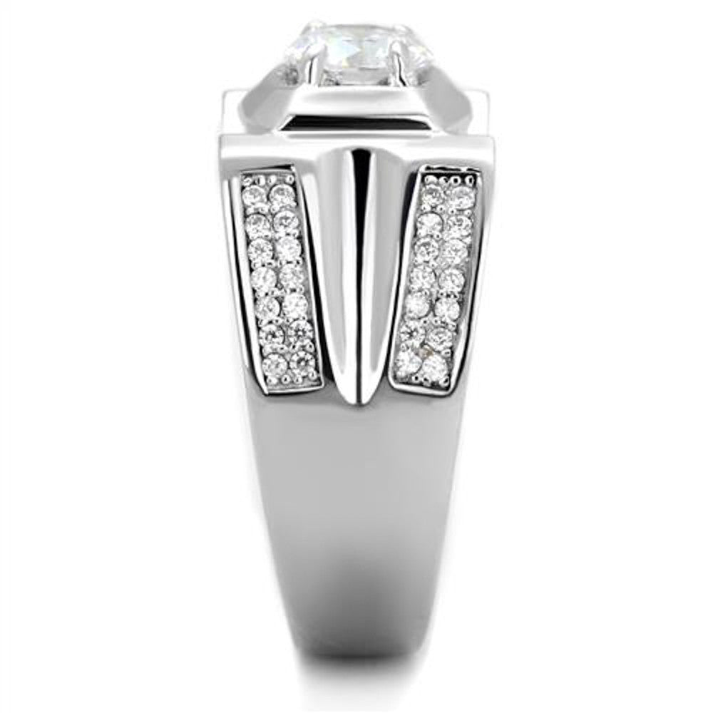 ARTS385 Men's 1 Ct Round Cut Simulated Diamond 925 Sterling Silver Rhodium Plated Ring
